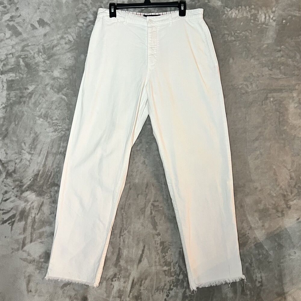 Structured Womens White Ankle Length Frayed Bottom Basic Pants Size